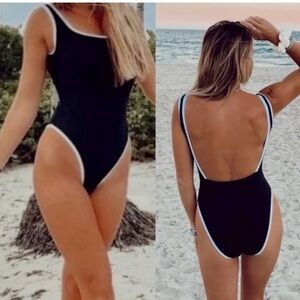 LainSnow Black and White One Piece Swim